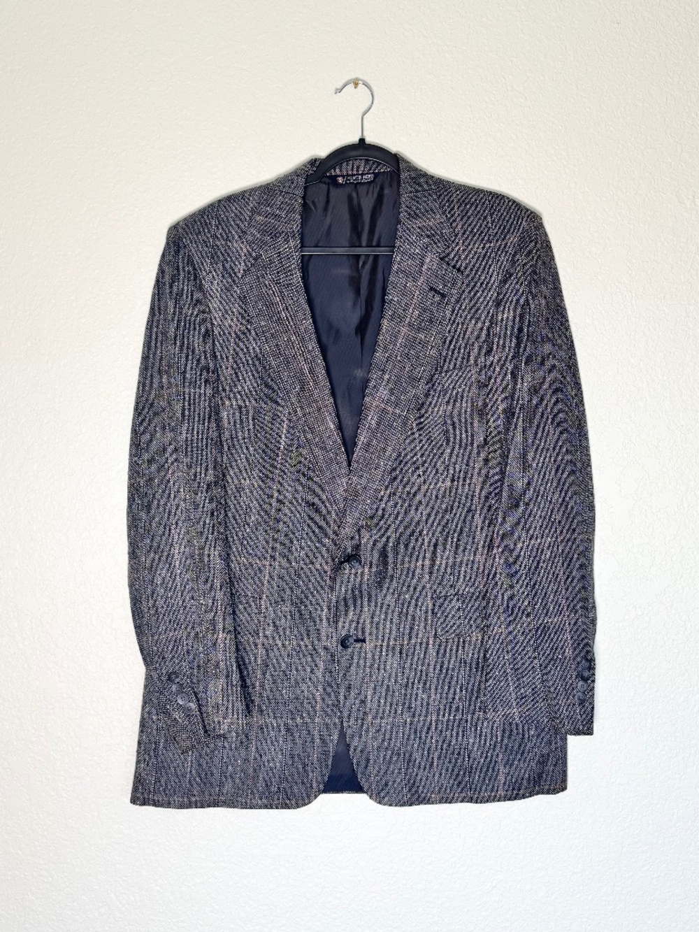 Vintage 80s Austin Reed Blazer Mens 46 Gray 100% Silk Glen Plaid Acadamia Preppy